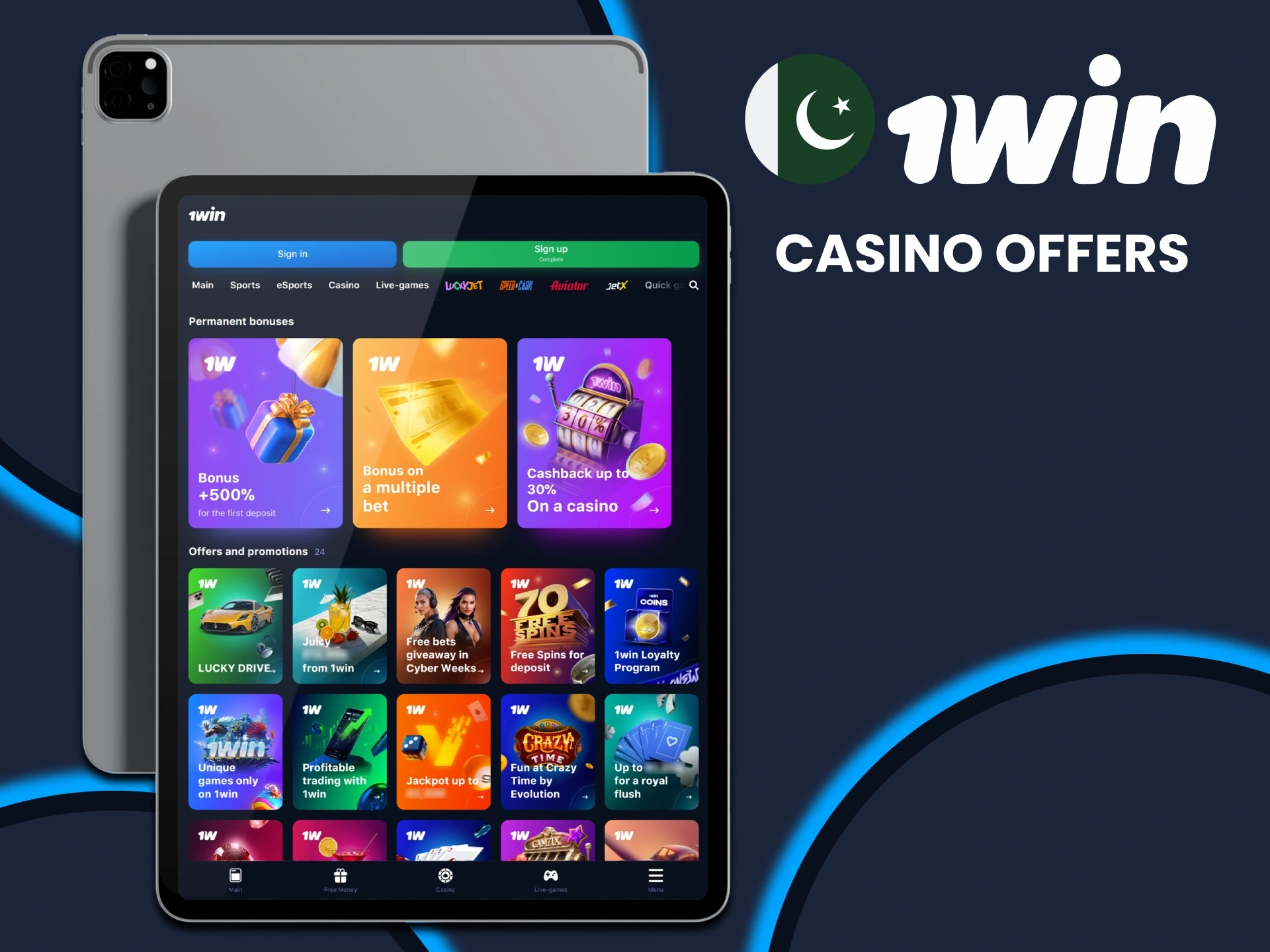 Get casino bonuses from 1win.