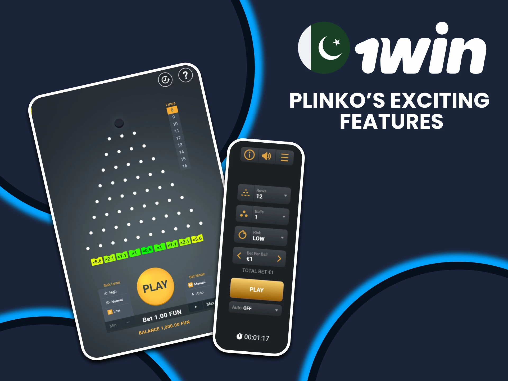 We will tell you what functions are in the game Plinko from 1win.