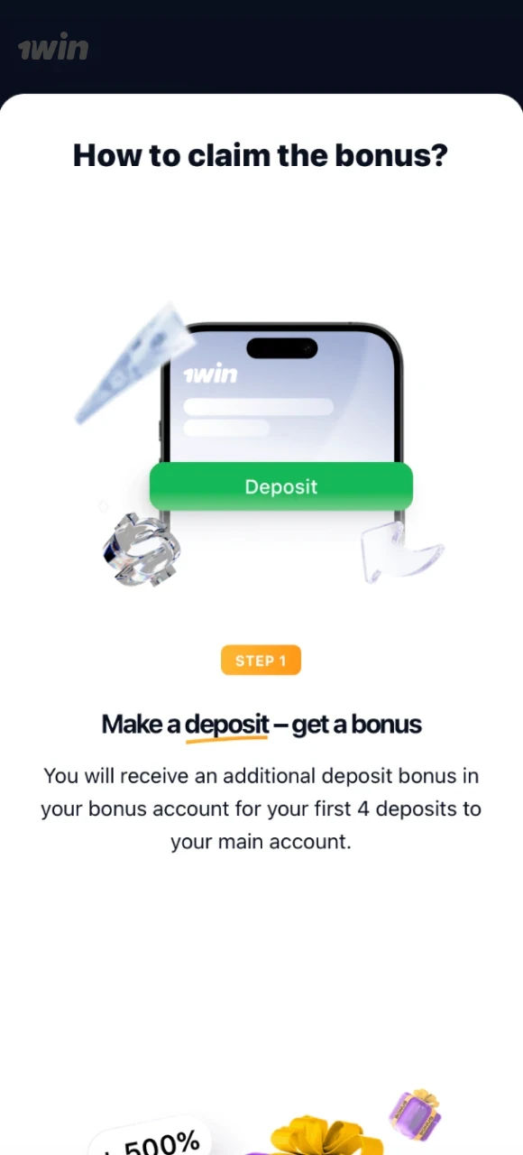 Each bonus in the online casino 1win has its own conditions on how you can get it.