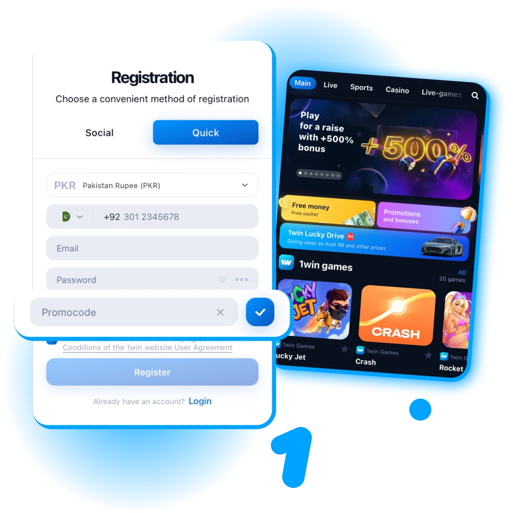 Use the promo code on the 1win online casino website.