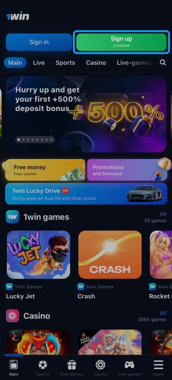 Register on the 1win online casino website to get the opportunity to use the promo code.