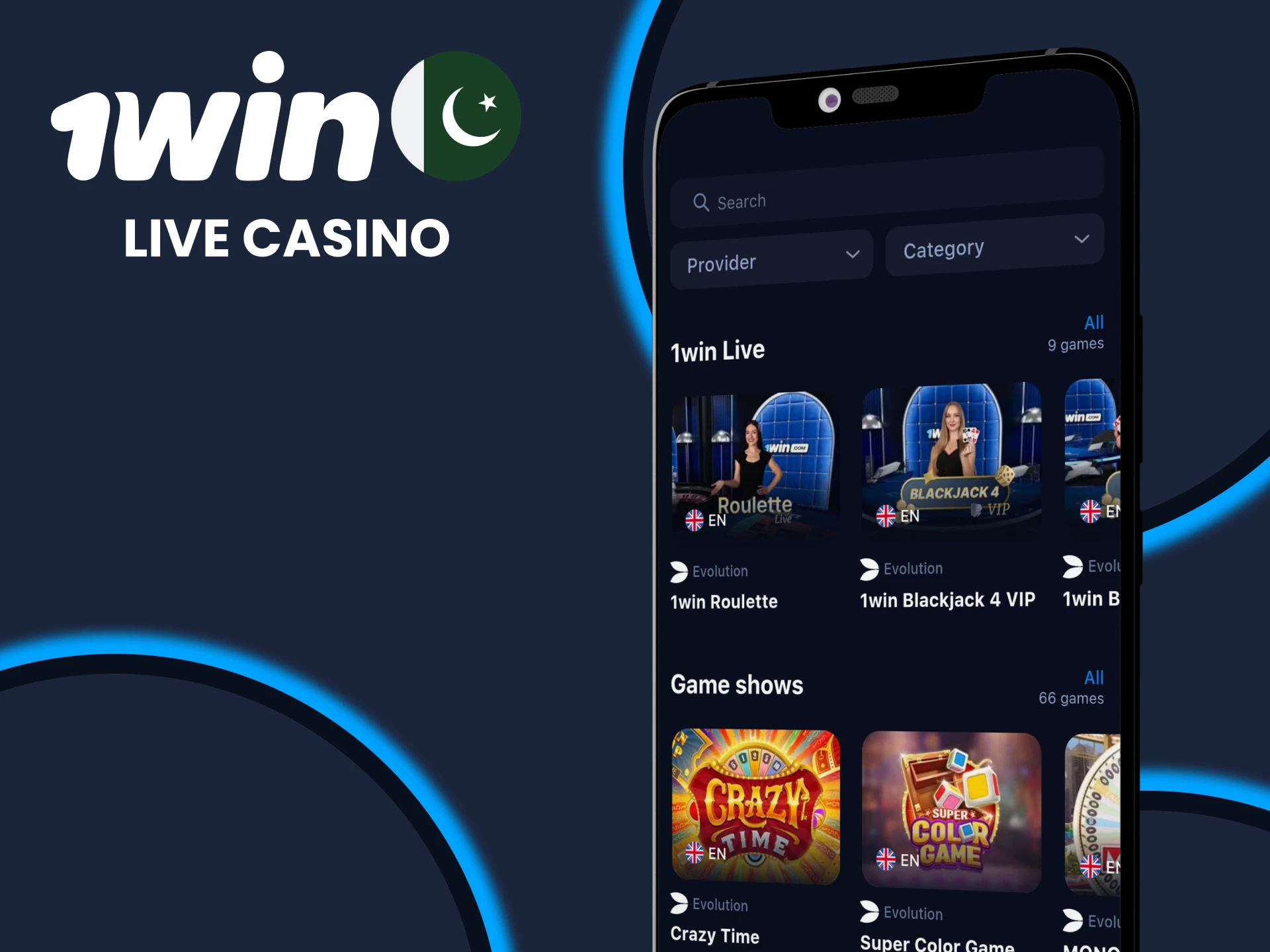 Play live casino in the 1win app.