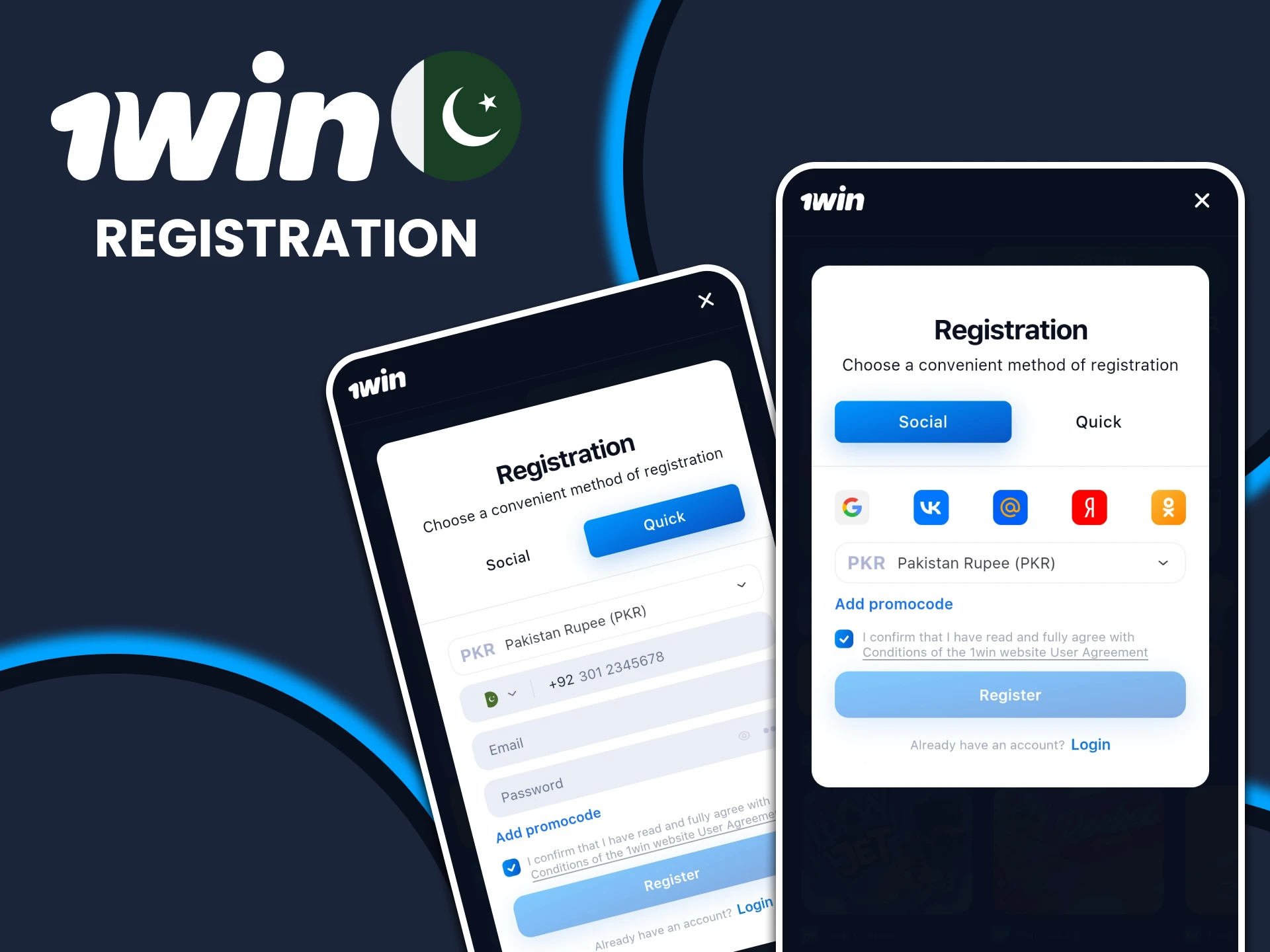 Register in the 1win application.