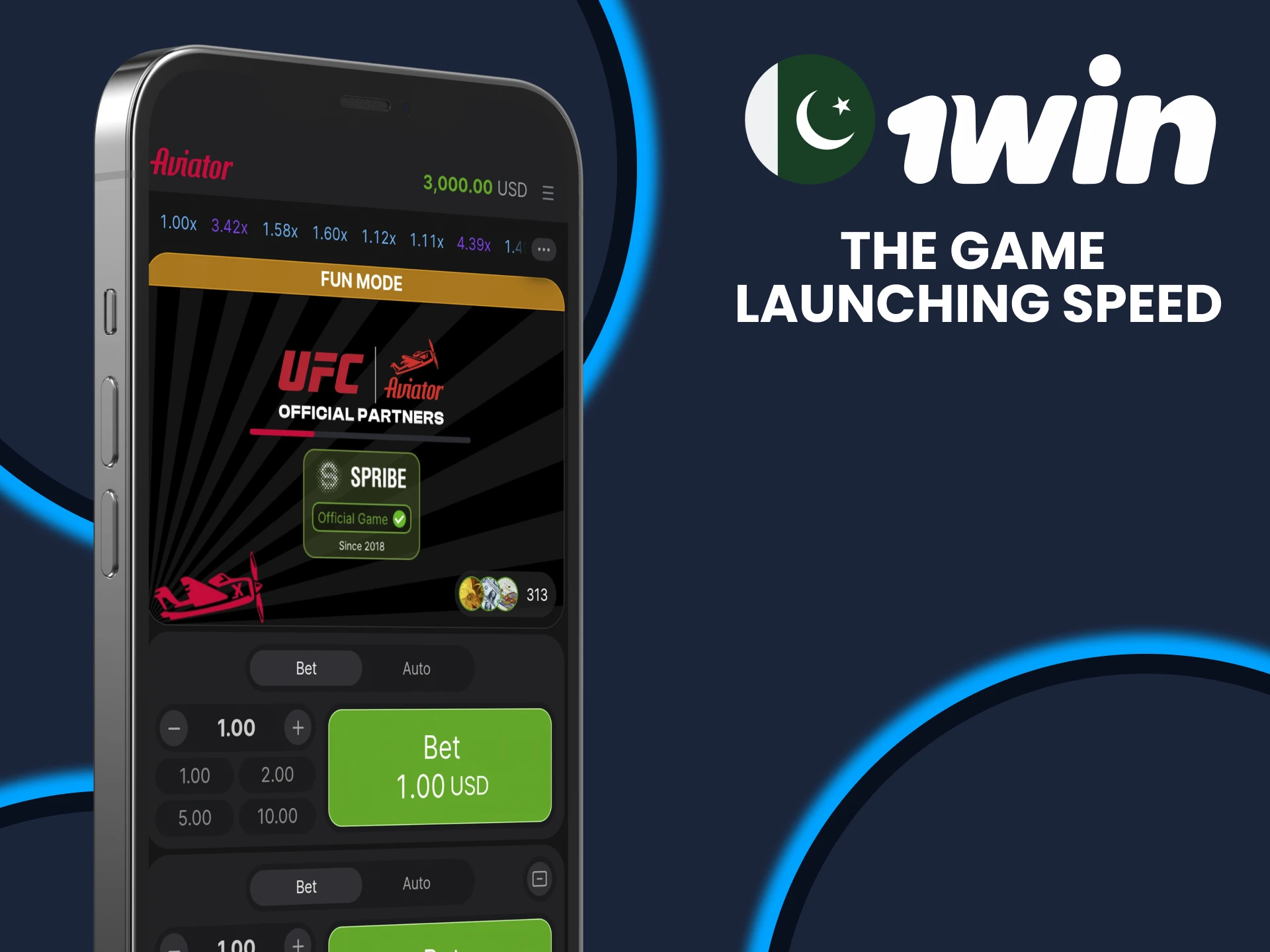 Start playing games in the 1win app.
