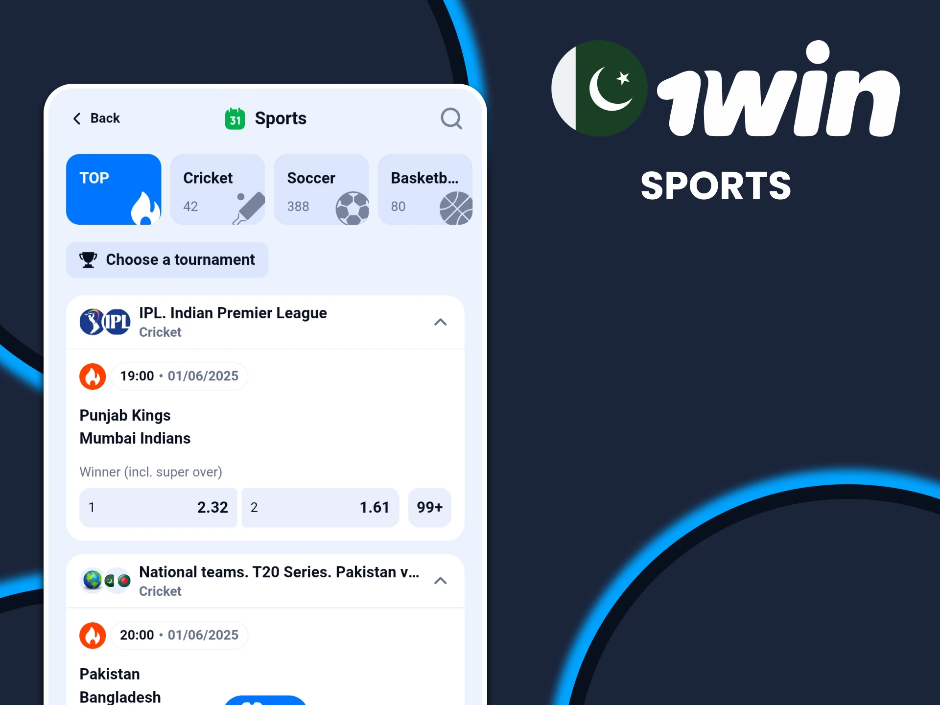 Place bets on sports with the 1win app.